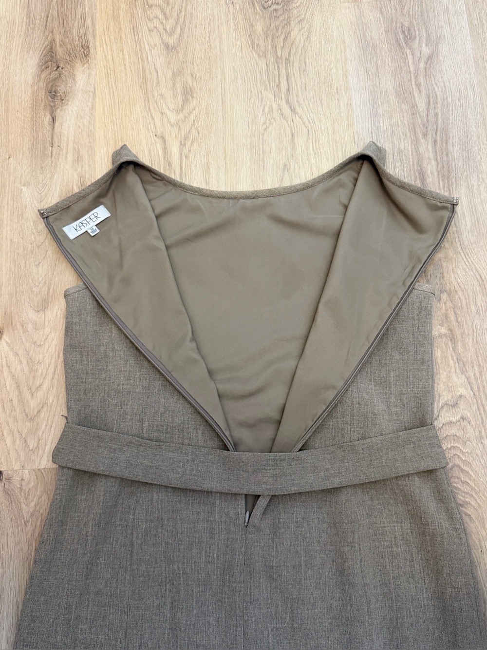 Kasper Taupe Sleeveless Belted Sheath Dress - Picture 5 of 7